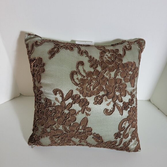 Decorative Daisy Fuentes Throw Pillow With Brown Floral Lace Overlay & Satin-Lik - Picture 1 of 3
